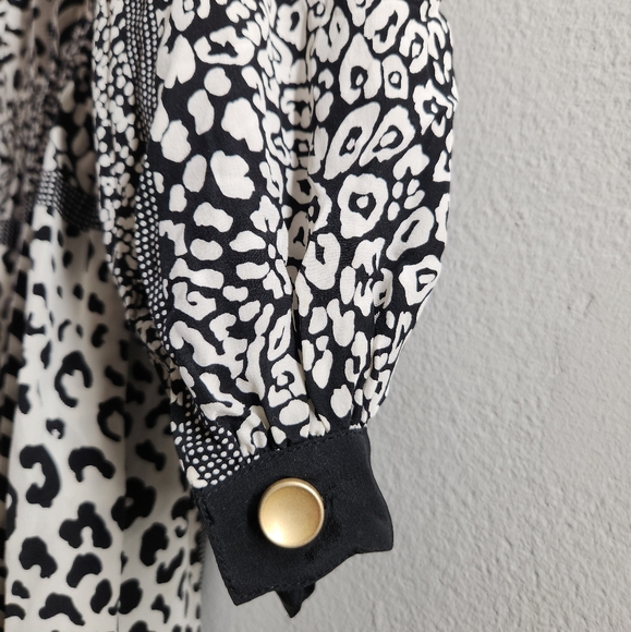 Anne Crimmins For Umi Collections 100% Silk B & W Animal Print Geometric Dress - Picture 10 of 11